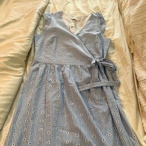 Blue striped wrap dress